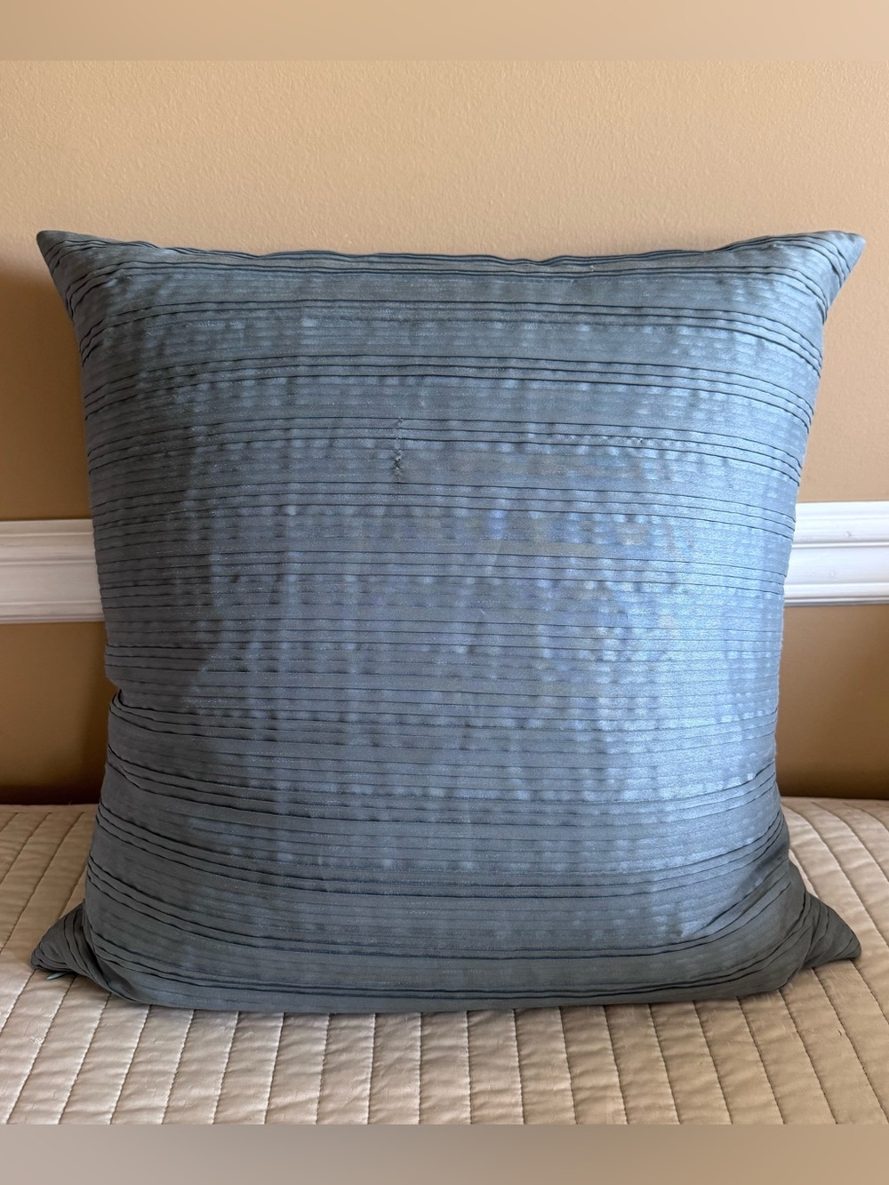 20” Blue Gray Pleated Feather Throw Pillow